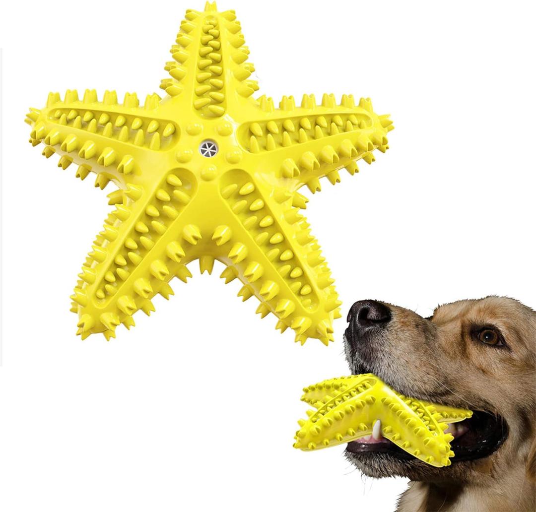 Squeaky Dog Toys - Starfish Natural Teeth Cleaning Toy for Small & Medium Dogs - Yellow