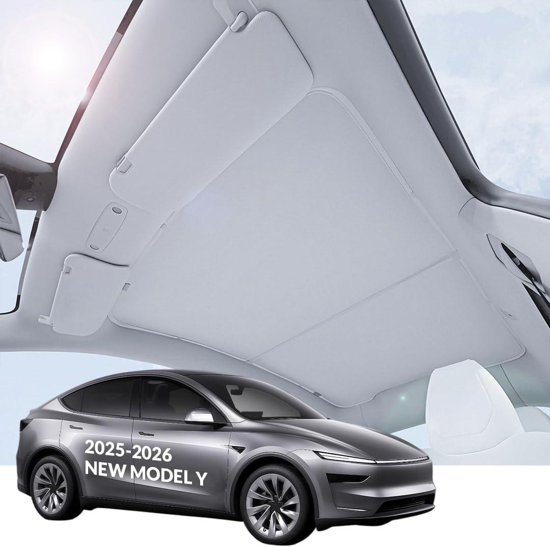 VION Tesla Model Y Roof Sunshade (20262025 New Model Y) Full Blackout (No Light Transmission), Cooler Cabin, Dual-Layer Fabric with Graphene-Enhanced UV Coating, No Sagging Gray