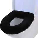 Dotesy Genuine Sheepskin Toilet Lid Cover Natural Fur Wool Toilet Seat Cushion Soft Warm Toilet Seat Pad for Bathroom Home Reusable (Black)