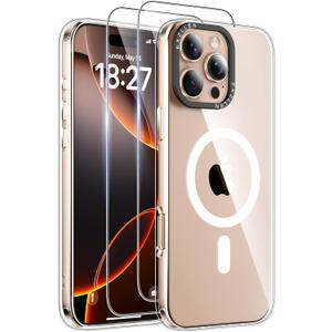 Magnetic for iPhone 16 Pro Max Case, Compatible with MagSafe, [Never Yellowing], Includes 2X 9H Screen Protectors, Military-Grade Protection Shockproof Cover for 16 Pro Max 6.9", Clear