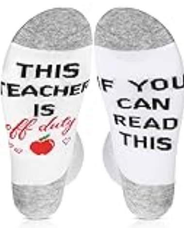 Best Teacher Ever Socks “This Teacher Is Off Duty” Sole Women's One Size 6 - 11 (Pack Of 4Pairs)