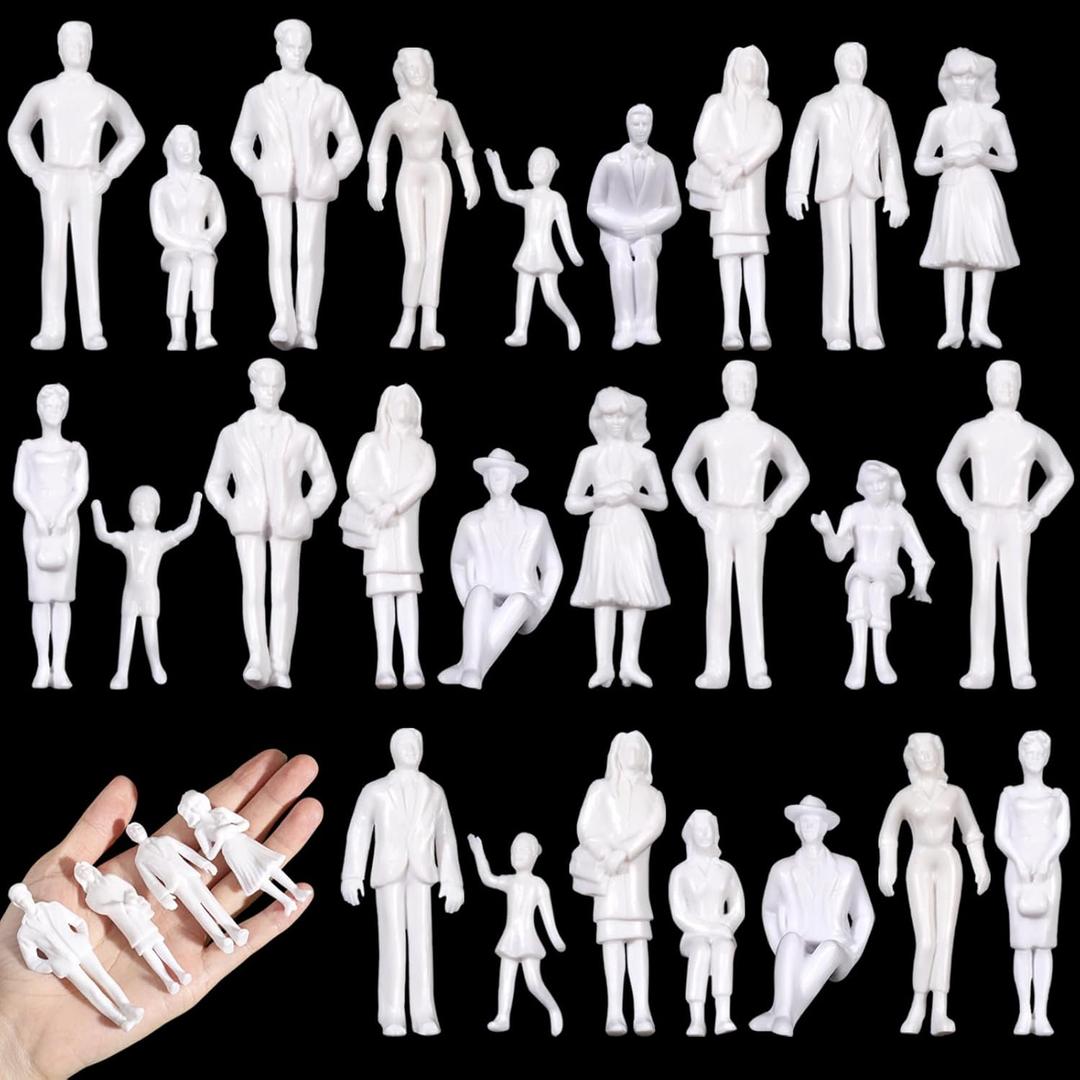 Namalu 30 Pcs 1:25 Scale 2.95 Inch White Unpainted Mini People Figures Miniature People for Model Trains Architectural Standing and Sitting Mini Diorama Figures for Architectural Project Scenes