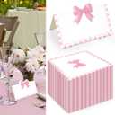 150 Pcs Pink Bow Place Cards Pink Gingham Party Decoration 3.5 x 2" Coquette Tented Name Cards with Scalloped Edge Cute Blank Seating Card for Baby Shower Birthday Wedding Party Table Setting Supplies