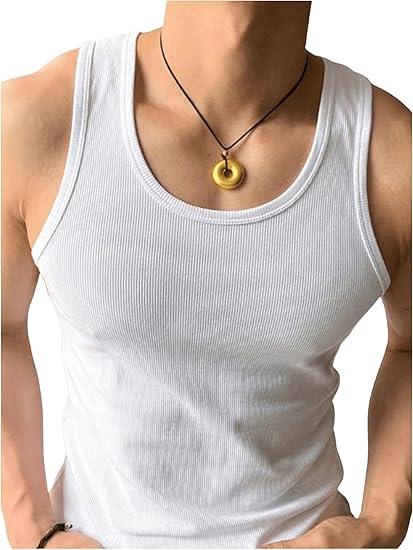 RoseSeek Men's Sleeveless Tank Tops Ribbed Knit Scoop Neck Tank Undershirt Workout Gym Muscle Tank T-Shirt White 3X-Large