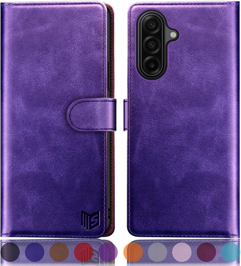 SUANPOT Compatible with Samsung Galaxy A17 5G Wallet case with RFID Blocking Credit Card Holder,Flip Book PU Leather Protective Cover Women Men for Samsung A17 Phone case Purple