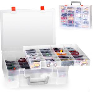 Toy Organizer.72 Compartments.Toy Storage Box Compatible With Hot wheels Cars, Matchbox Cars,Mini Toys and Small Dolls.Toy Storage Display Case With 3 Layers of Removable Trays(Transparent)