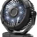 Gaiatop Portable Camping Fan with LED Lantern, Power Display 360 Head Rotation, Hanging Hook for Tent, 3 Speed Quiet Rechargeable, 4000mAh Battery Operated USB Fans for Indoor Outdoor Travel Black