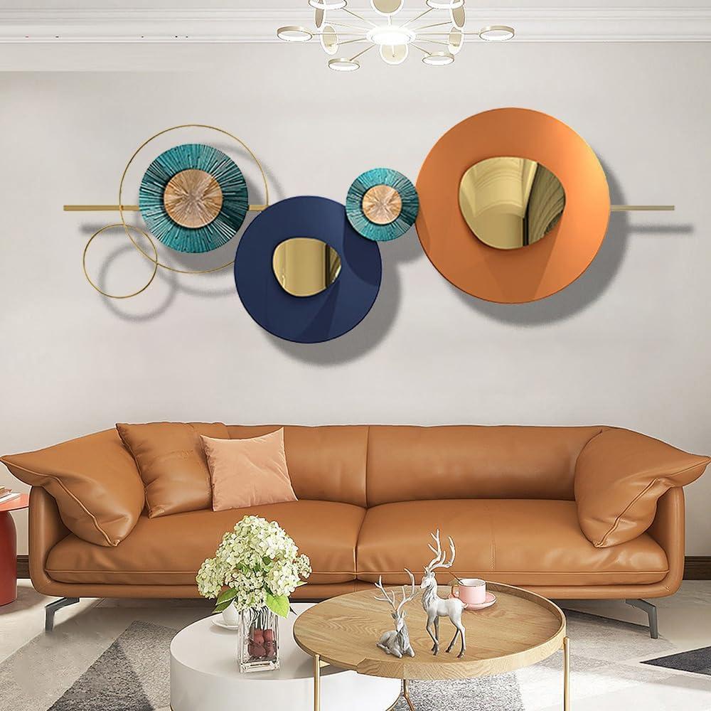 Metal Geometric Round Wall Art Abstract Metal Wall Decor for Living Room, 3D Modern Orange Circle Large Wall Art Circular Wall Decor Hanging Wall Sculptures Artwork for Outdoor Bedroom (Orange) (Orange)