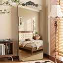 Coomily Full Length Mirror, 65"x24" Floor Mirror Freestanding with Carved Metal Frame, Full Body Mirrors for Living Room, Standing, Hanging, Leaning Mount, Bronze, Retro Style