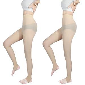 ERASILKEN-X 2-Pack Slightly Transparent Tights for girls & women, High Elasticity Sheen Glossy Pantyhose, Anti-Snag Stretchy, Versatile for Work Sports Dance Casual Daily Wear（M-Nude-Stirrup）