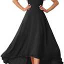 DeftSharp Women's A-Line Chiffon Dress with V Back & Ruffled Sleeves - Knee Length Tiered Hem Cocktail Dress for Wedding XL