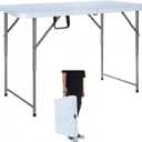 Lakhow Folding Table 4 Foot Portable Heavy Duty Plastic Fold-in-Half Utility Table with Carrying Handle,Indoor Outdoor Small Adjustable Height Folding,Camping and Party,White