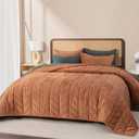 EVERGRACE 3 Pieces Luxurious Velvet King Quilts, Ultra Soft Lightweight Velvet Comforter Set, Matelasse Oversized Bedspread Coverlet for All Season with 2 Shams, Burnt Orange, 108"x96"
