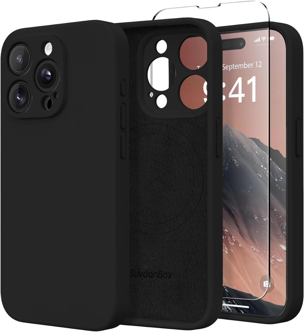 Magnetic for iPhone 15 Pro Case, Compatible with MagSafe, [Full Camera Protection][Screen Protector] Silicone Shockproof Protective Phone Case for iPhone 15 Pro 6.1", Black