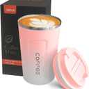 YINBAOGE Insulated Travel Coffee Mug, Spill & Leak Proof, Portable To Go Camping Stainless Steel Coffee Tumbler, Reusable Thermal Coffee Cup with Lid for Hot & Cold Drinks (2nd-Pink White, 12 OZ)