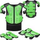 Youth Dirt Bike Gear, JUSTDOLIFE 5 PCS Motorcycle Armor Protection Jacket, Kids Motorcycle Armor with Knee Pads Elbow Pads Chest Protector Racing for Outdoor Sports (Green)