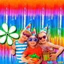 4 Pack 3.2Ft x 8.2Ft Rainbow Foil Fringe Curtain Backdrop, Metallic Tinsel Foil Fringe Streamers Curtains Background for Photo Booth, Birthday, Wedding, Disco, Bachelorette, Christmas Party Decoration (Macaron Dark Rainbow)