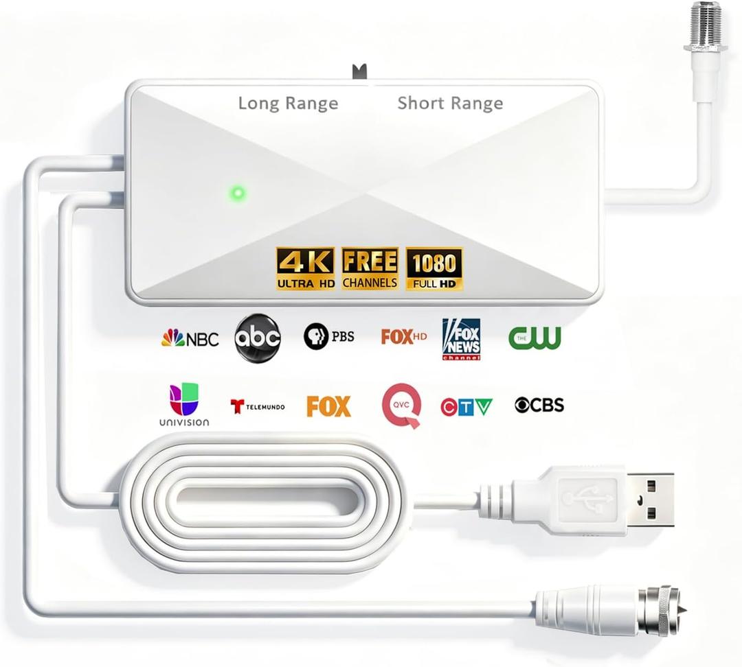 TV Antenna Amplifier, 25dB High Gain Powerful Antenna BoosterWhite | Digital Antennas Booster, Clear Up Pixelated Amplifier, Adjustable Reception Range, Suit for All TV Antennas