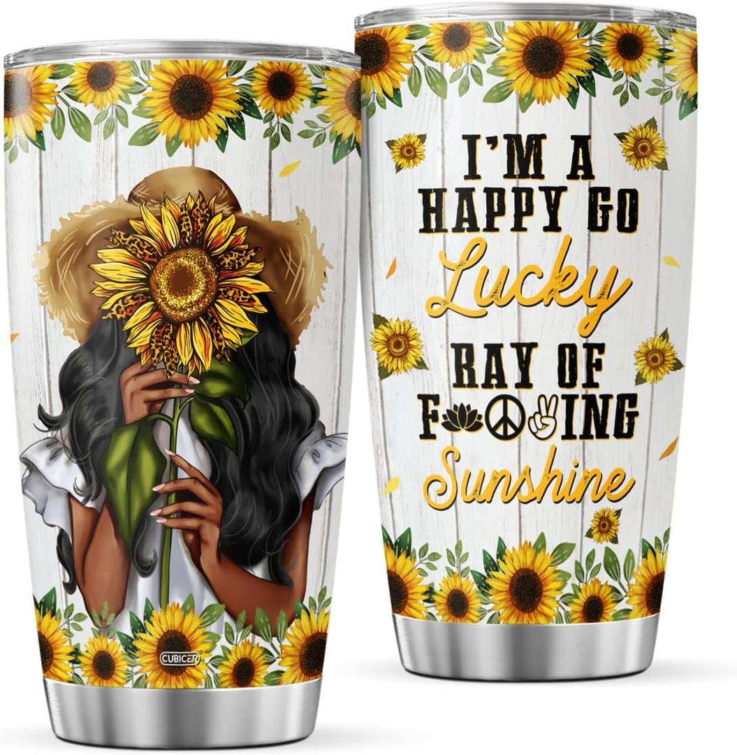 CUBICER Sunflower Stainless Steel Tumbler Gifts For Women Girls Teens Adults Flower Lovers Coffee Travel Mug Oz Insulated Tea Cup On Christmas Birthday Kitchen Accessories