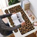 4 in 1 Mouse Pad Combo, Large Gaming Mouse Pad + Keyboard Wrist Support + Mouse Wrist Rest + Coaster, Table Pad with Stitched Edge Memory Foam Ergonomic Wrist Pad Set, Leopard Print