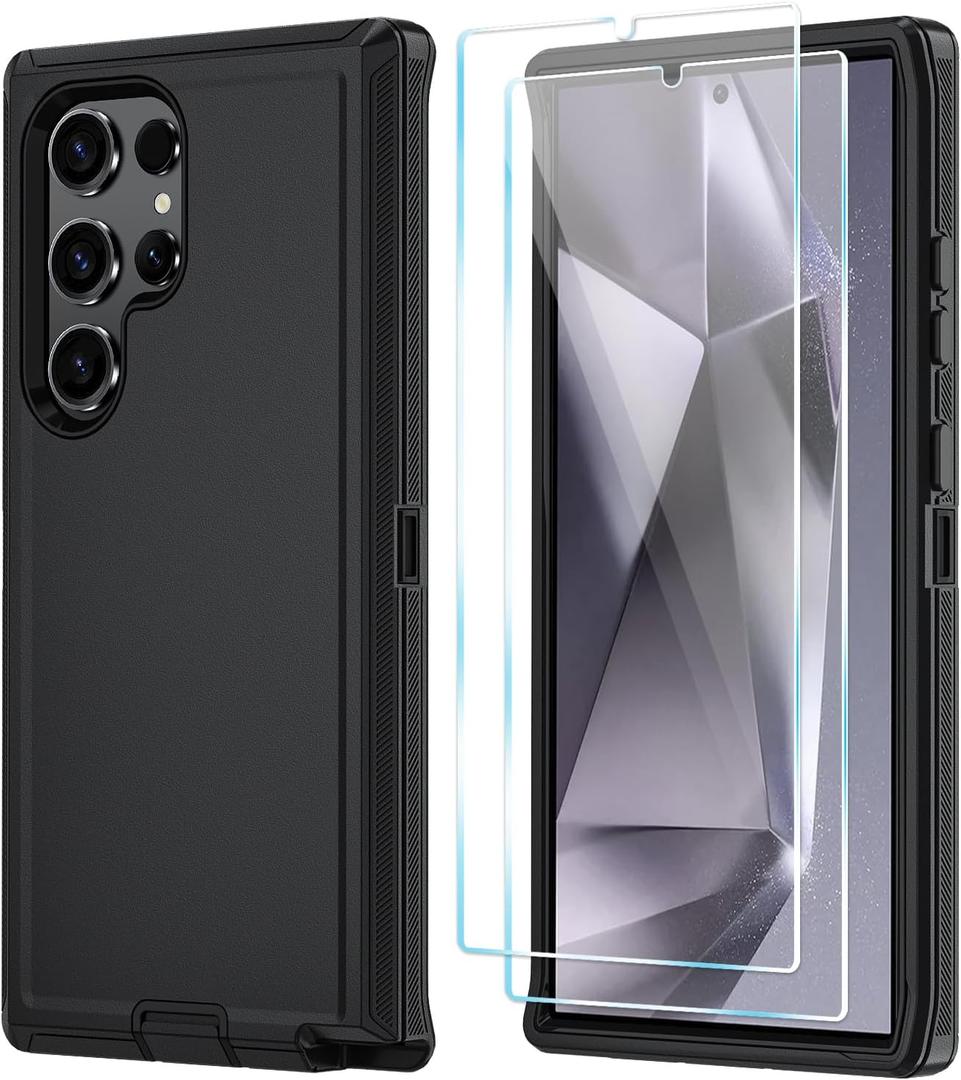 ONOLA Compatible with Samsung Galaxy S24 Ultra Case with HD Screen Protector, Heavy Duty Shockproof & Dropproof 3-Layer Cover Phone Case,Black