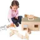 Melissa & Doug Fold and Go Wooden Horse Stable Dollhouse with Handle and Toy Horses (11 pcs)