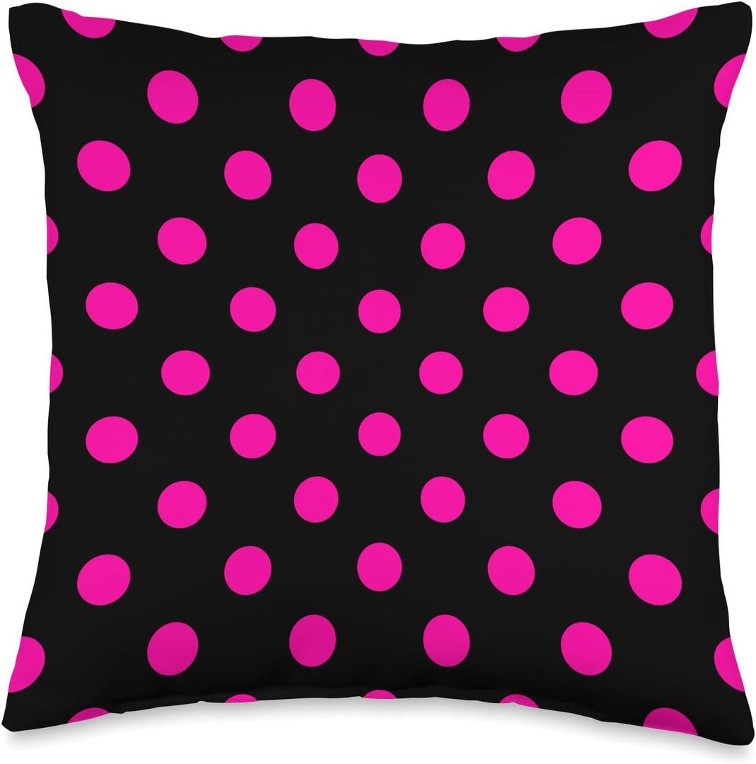 Polka Dot Black and Pink Pattern Throw Pillow (16x16)