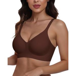 As Fairy Women's Seamless Wireless Push Up Comfort Bras V Neck Back Smoothing Bralette Full Coverage Lightly Pad Bra Coffee 38DDD