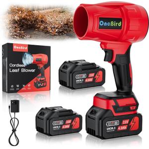 Cordless-Leaf-Blower-Electric Leaf Blower for Lawn Care 560 CFM-Handheld Blower Portable with Battery and Charger with 21V-4.0Ah-2 Batteries, Lightweight Blower for Patio Cleaning dust -Red
