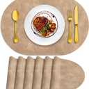 ADRIMER Placemats, Heat Resistant Oval Placemats Set of 6 Washable 12 x 17 Inch, Waterproof Table Placemats Set of 6, Wipeable Faux Leather Placemats for Kitchen, Dining Room, Apricot