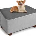 MEHIDFY Ottoman Cover, Waterproof Square Stool Slipcover, Quilted Stretch Furniture Protector, 28-32 Inches, Machine Washable (Grey, Medium)