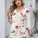 LUYAA Spring Tops for Women Fashion Clothing Business Casual Floral Print 3/4 Sleeve Dressy Shirt Loose Fit Button Blouses Red Floral XXL