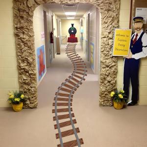 Oudain 10 ft Train Birthday Party Decorations Train Railroad Track Signs Table Floor Railroad Aisle Decor for Birthday Party School Classroom Decor Christmas Express Rail Road Decoration, 3.28 ft x 10 ft / 100 cm x 300 cm