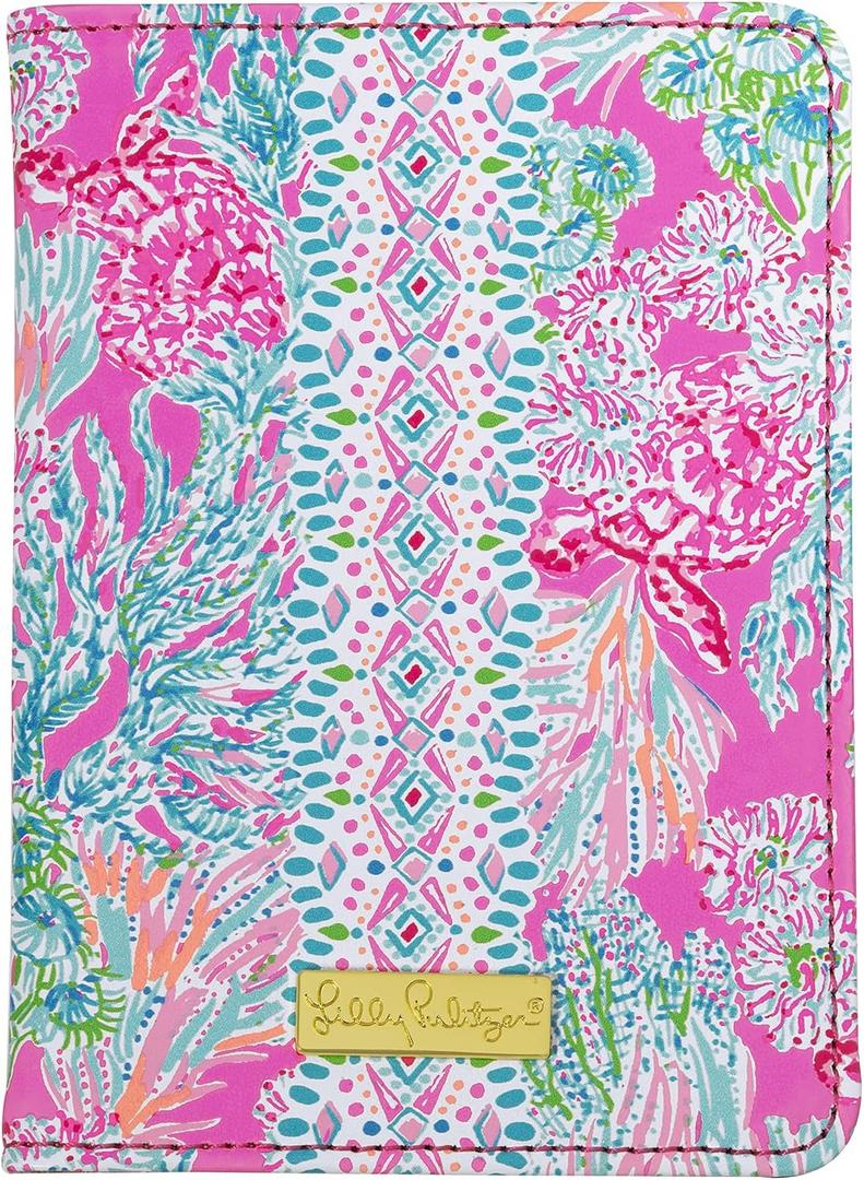 Lilly Pulitzer Vegan Leather Passport Holder, Cute Passport Cover, Travel Wallet with Credit Card Slots, Seaing Things