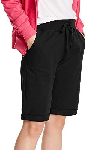 Hanes Women's Shorts, French Terry Bermuda Pocket Shorts, Jersey Knit Fleece Shorts, Women's Bermuda Shorts, 11" S, Black