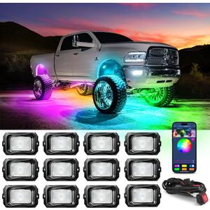 MICTUNING C2 Max RGB+IC Chasing Color LED Rock Lights - 12 Pods Underglow Lighting Kit, Dynamic Lighting Modes, Extensible Up to 24 Pods with Stable APP Control, IP68 Waterproof, DIY Effect