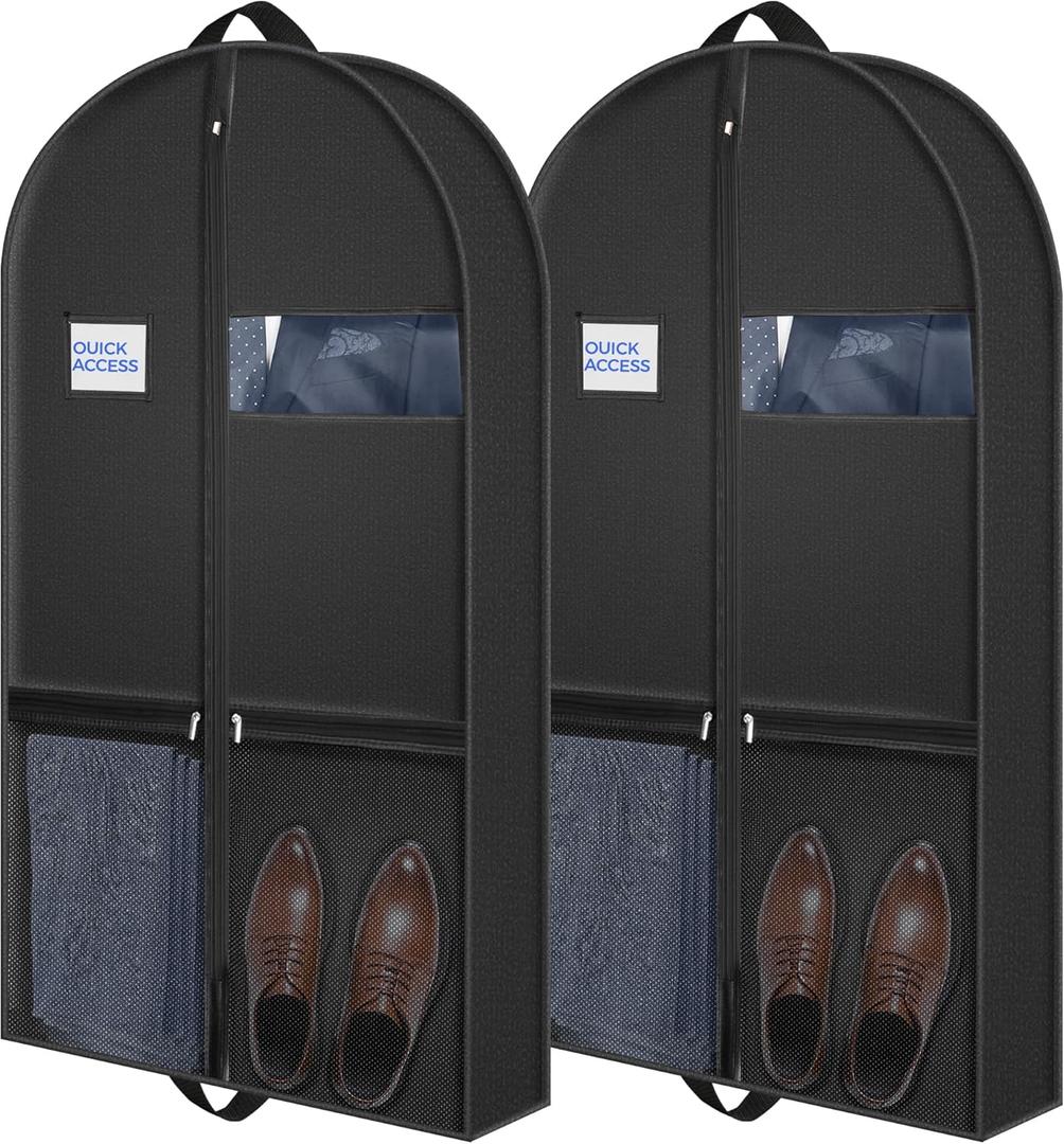 43-inch Suit Bag Garment Bag for Travel and Storage, Garment Bags for Hanging Clothes with Zipper and Visible Transparent Window, Black,2 Pack