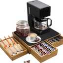 Mosucoirl Wooden K Cup Holder Organizer,Coffee Cup Drawer With Coffee Mat Coffee Pod Holder Tea Bag Storage Organizer Counter Coffee Maker Stand for Kitchen Office Coffee Bars