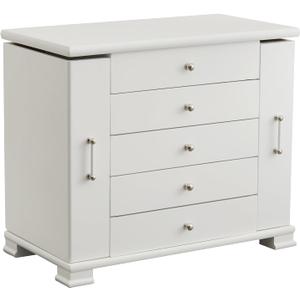 White 5 Layer Huge Jewelry Box,Top With Mirror Wooden Jewelry Organizer Box,With 8 Hook And Velvet Lining Antique Jewelry Box For Women,For Watch Necklace Ring Earring Storage Gifts