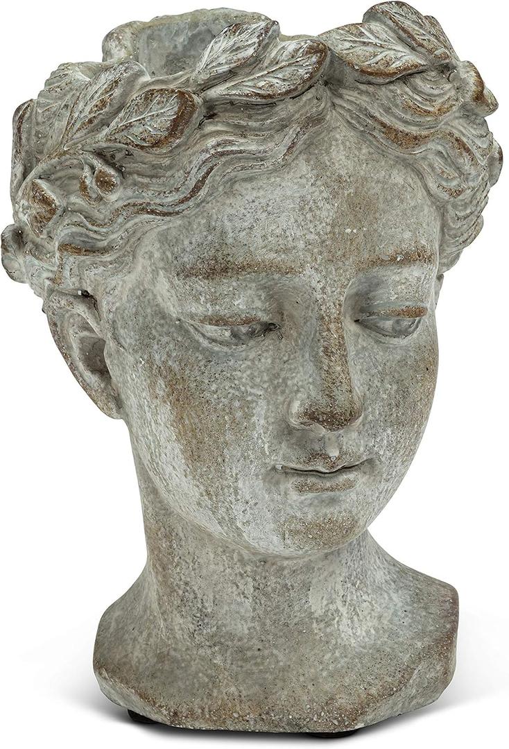 Abbott Collection Goddess Head Planter Extra Small Cement Indoor and Outdoor Planter Pot Grecian Woman Statue Head Planter for Flowers and Succulents (Grey, 6.5" Tall, 2.75" Opening)