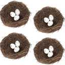 LWINGFLYER Artificial Birds Nest with Eggs 4 Sets Large Decorative Rattan Birds Nest 4.7Inch for Spring Christmas Tree Ornaments Easter Decor Crafts Patio Garden Home Decor