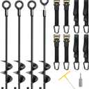 Trampoline Anchors, 4 Pack 18" RV Awning Tie Down Kit with 4 Ratchet Straps, Heavy Duty Screw-in Stakes for Trampolines, RV Awnings & Swing Sets