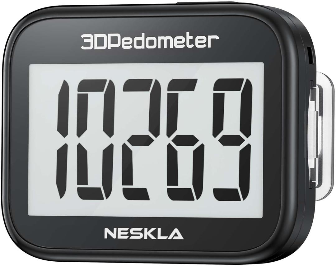 NESKLA 3D Pedometer, Simple Step Counter with Large LCD Display for Walking