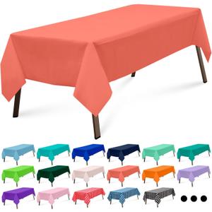 Coral 3 Pack Rectangle Plastic Tablecloth 54 x 108 Inches Premium Light Pastel Red Decorative Table Cover for Baby Shower, Birthday, Wedding, Indoor and Outdoor Use