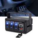 Nilight 3 Gang Rocker Switch Panel Blue Backlit with PD Type C and USB Charger Voltmeter Waterproof 12V 24V DC Rocker Switch with Night Glow Stickers for Car Trucks Boats RVs, Blue/Box