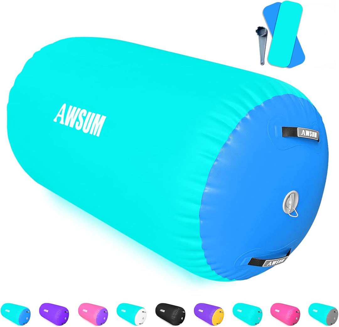 AWSUM Air Roller Gymnastics Barrel Inflatable Tumbling Mat Back Handspring Trainer for Octagon Mat Gym Home Gymnastics Equipment，No Electric Pump, Size: (L)47.3"x(Diam)29.5"-No pump
