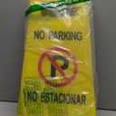 Outdoor No Parking Signs 2 Pack, Two-Sided Folding Floor Sign with Symbol, Includes English & Spanish No Estacionar Message, Yellow Portable Folding No Parking Sign for Business Lots