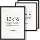 12x16 Picture Frame Black, Aluminum Picture Frames 12"x16" Set of 3, 12x16 Picture Frame with Mat for 8.5x11, 12 by 16 Frame Real Glass, 12 x 16 Metal Frame for Home Decor