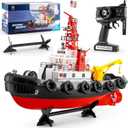 BESTYMXY RC Boat, HengLong 2.4GHZ US Fire Rescure Boat, Remote Control FireBoat, Water Spray with 2 Rechargeable Batteries, Swimming Pool Lake for Age 14+