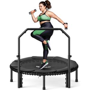 BCAN BT2 450/550LBS Mini Rebounder Trampoline for Adults with Bar, Fitness Trampoline with Bungees, Adjustable Handle, Stable & Quiet, Indoor Outdoor, Whole-Body Workout & Relaxation at Home-40IN/48IN (48IN-DEEP BLACK)
